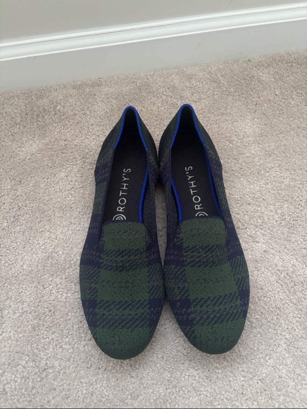 Rothy’s Flats Womens 10.5 The Loafer Knit Forest Tartan Green Plaid Round Toe